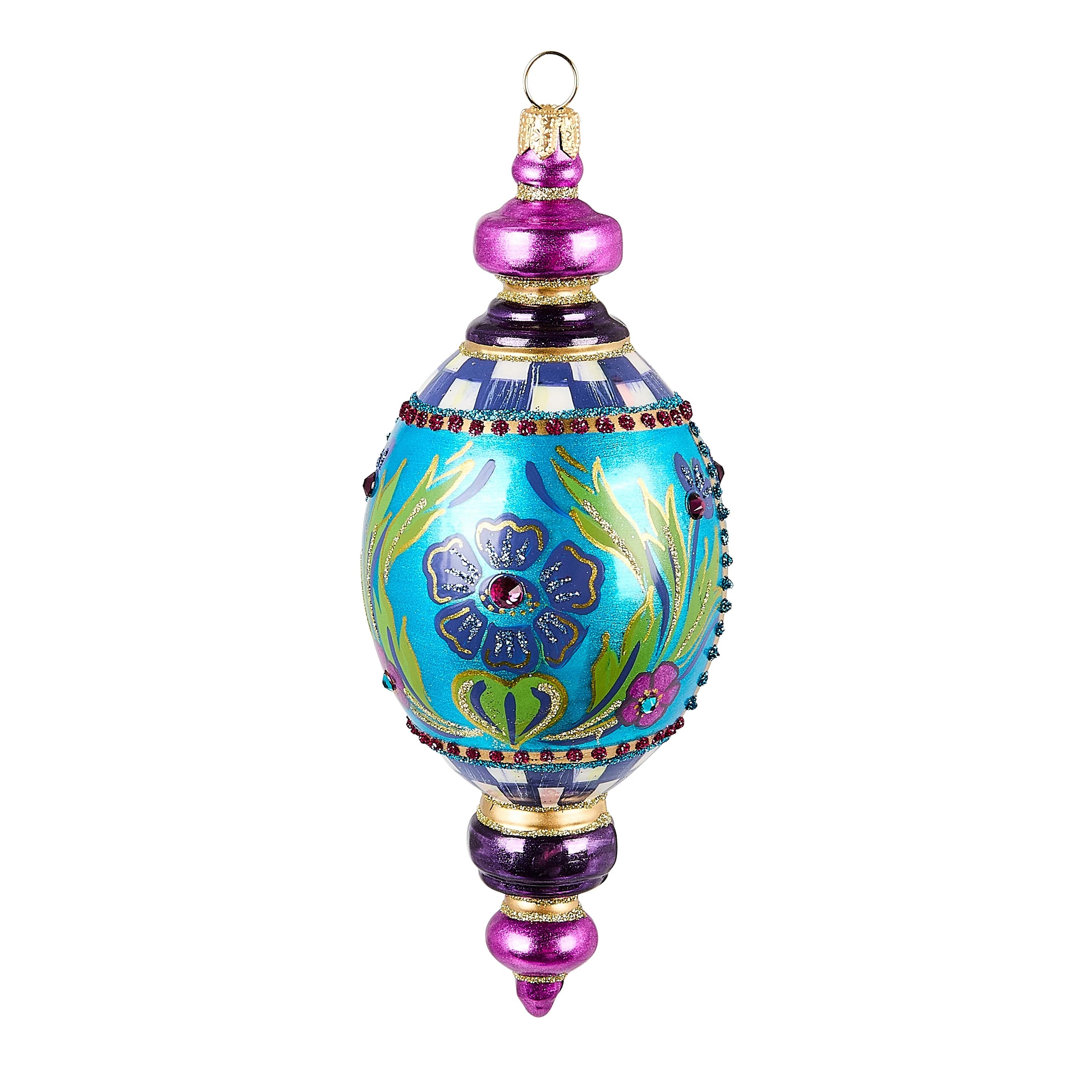 Floral Oval Drop Glass Ornament