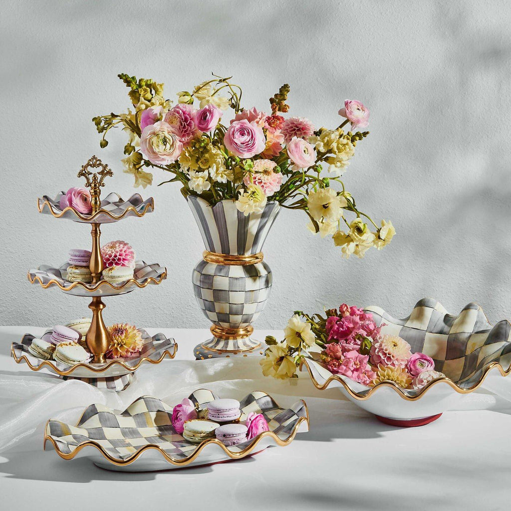 Sterling Check Fluted Ceramic Three Tier Sweet Stand